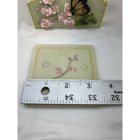 Set Of 4 Stone Hand Painted Coasters W Holder‎ 3D Butterfly & Flowers Sculpture - Picture 12 of 13